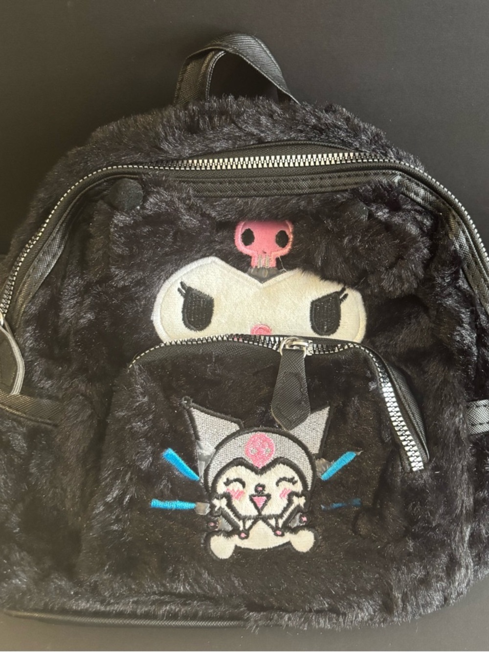 Kuromi Black Furry Kids Backpack - Kuromi